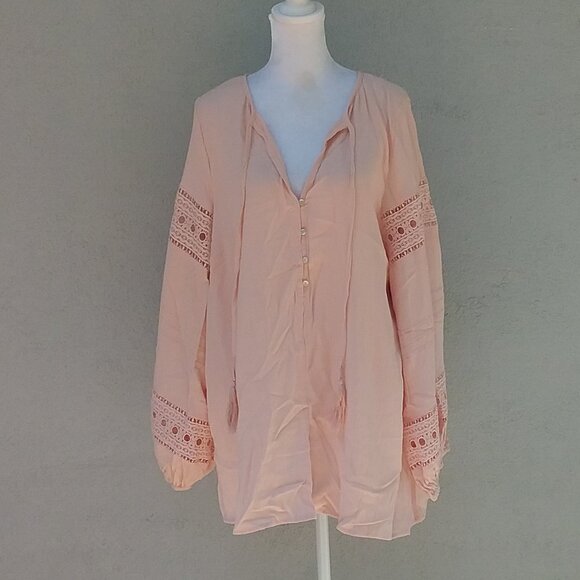 Starling Reine Top Women's Small Peach Lace Boho Bohemian Oversized Coastal - Picture 6 of 6